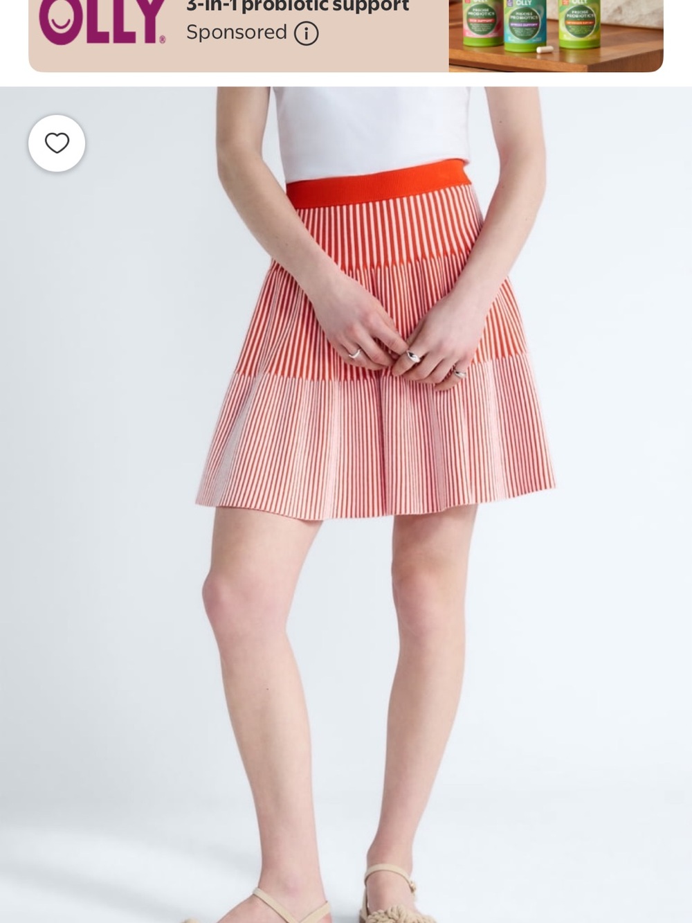 Striped Pleated Mini Skirt in Coral and White